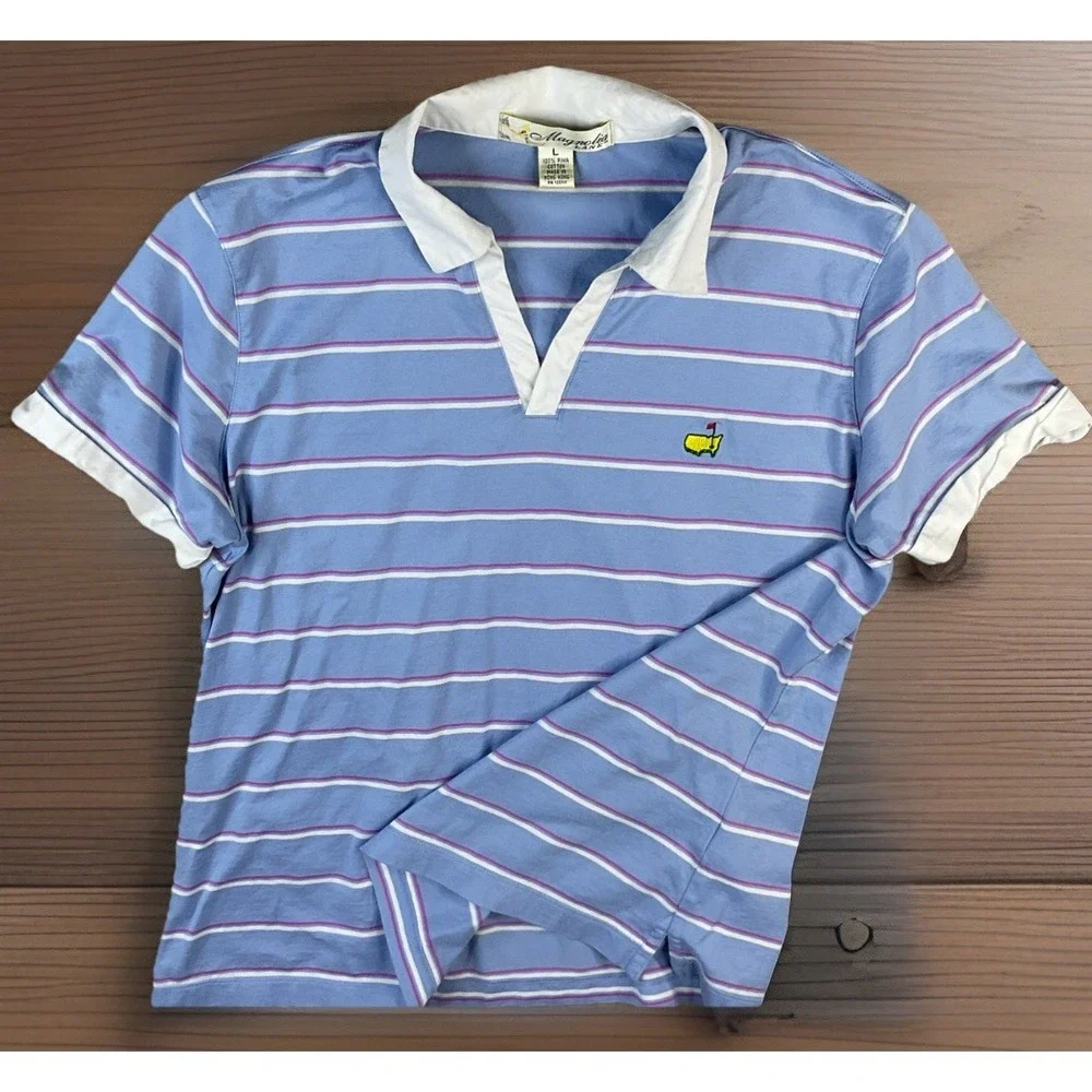 Magnolia Lane Masters Polo Shirt Golf Striped Short Sleeve Pima Cotton Women L - Picture 1 of 9